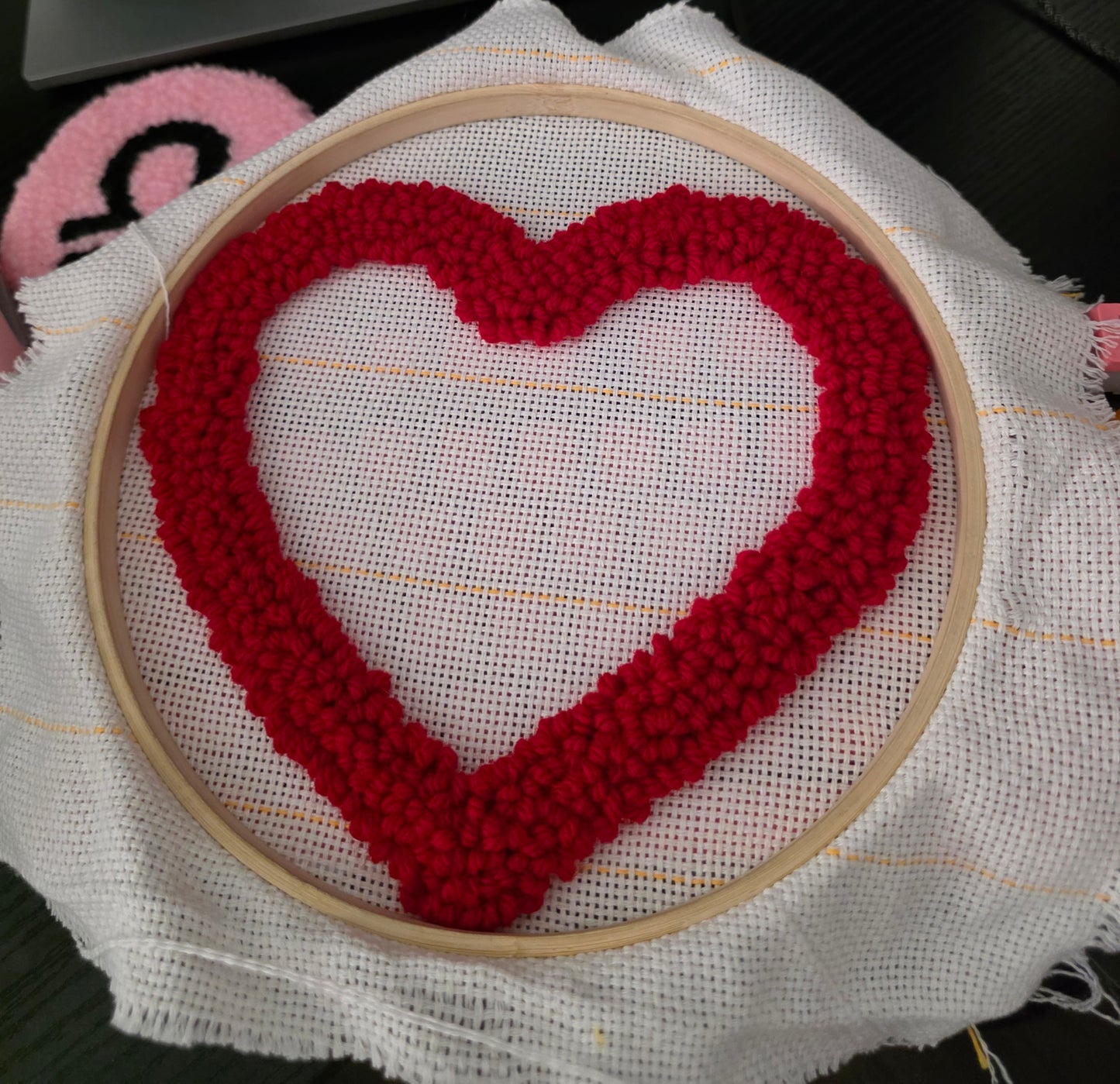 Heart Picture Frame, Punch Needle