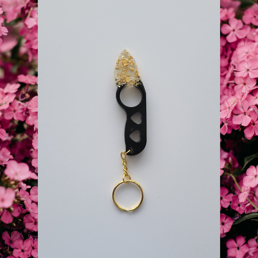 Knife Keychain, Black and Clear w/Gold Flakes