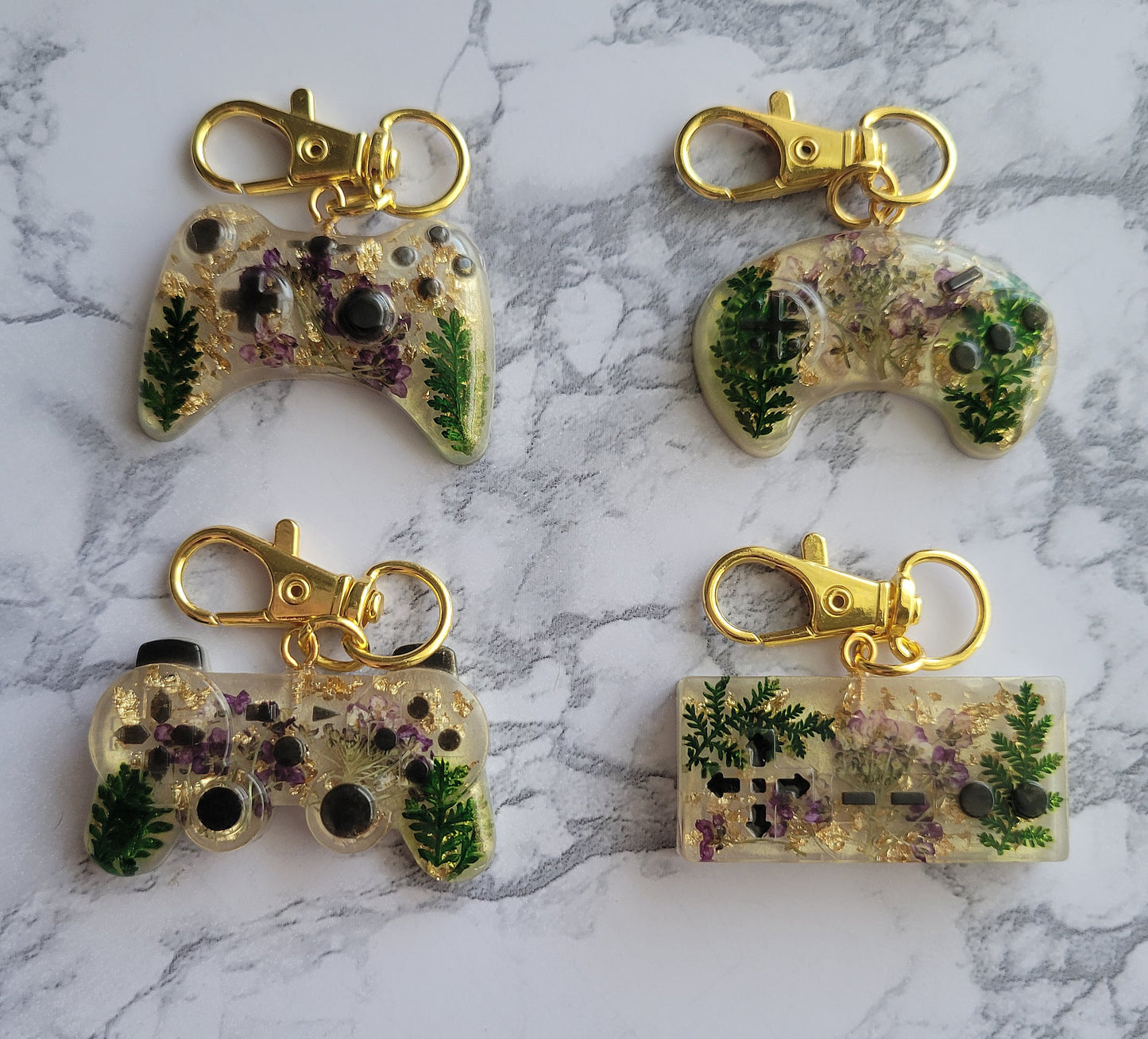 Gamer Keychain, Purple Flowers