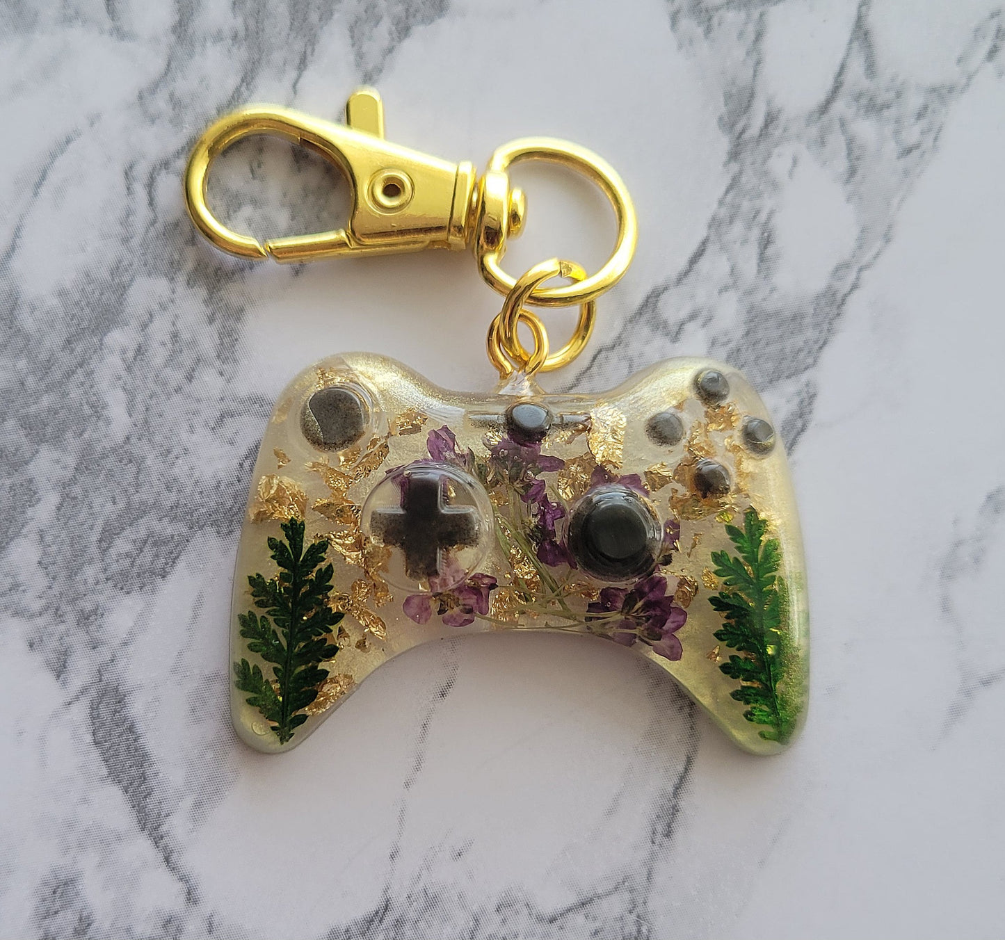 Gamer Keychain, Purple Flowers