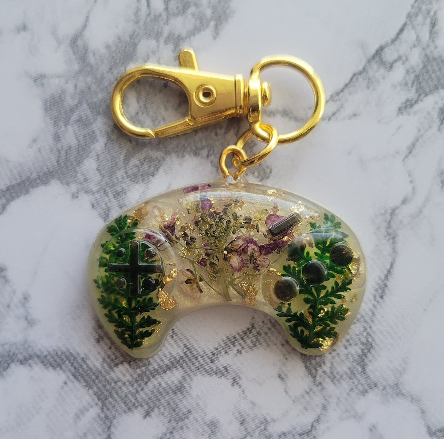 Gamer Keychain, Purple Flowers