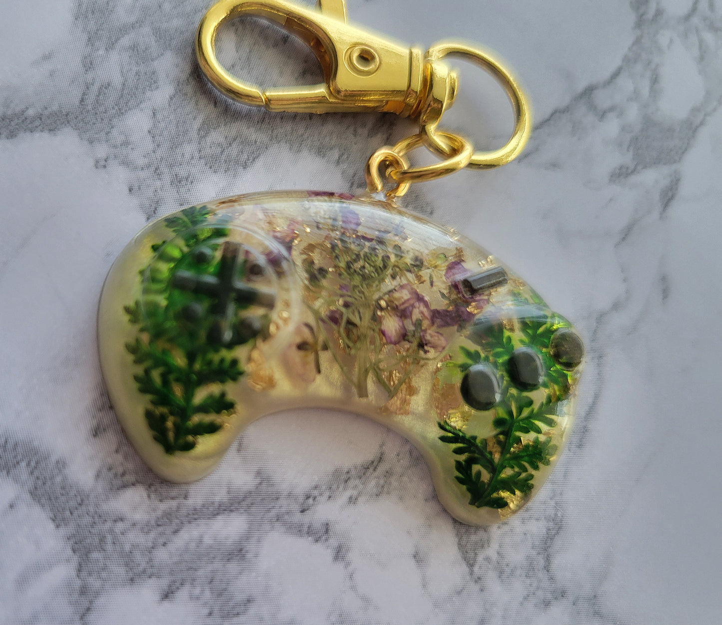 Gamer Keychain, Purple Flowers