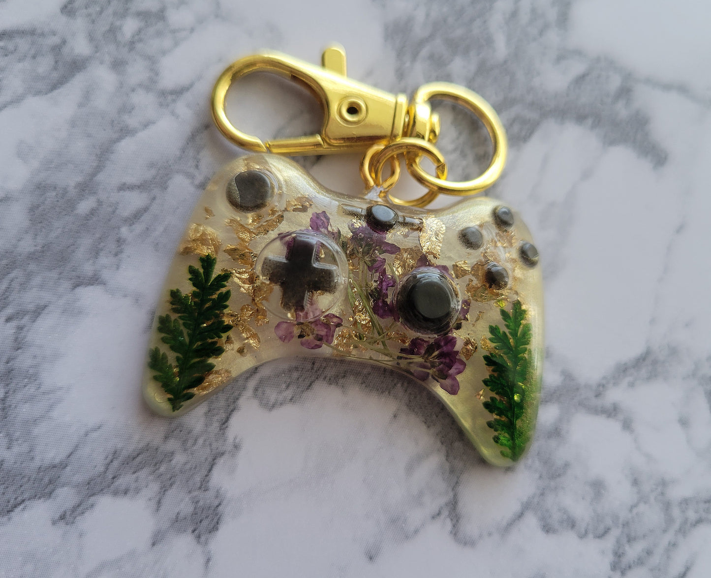 Gamer Keychain, Purple Flowers