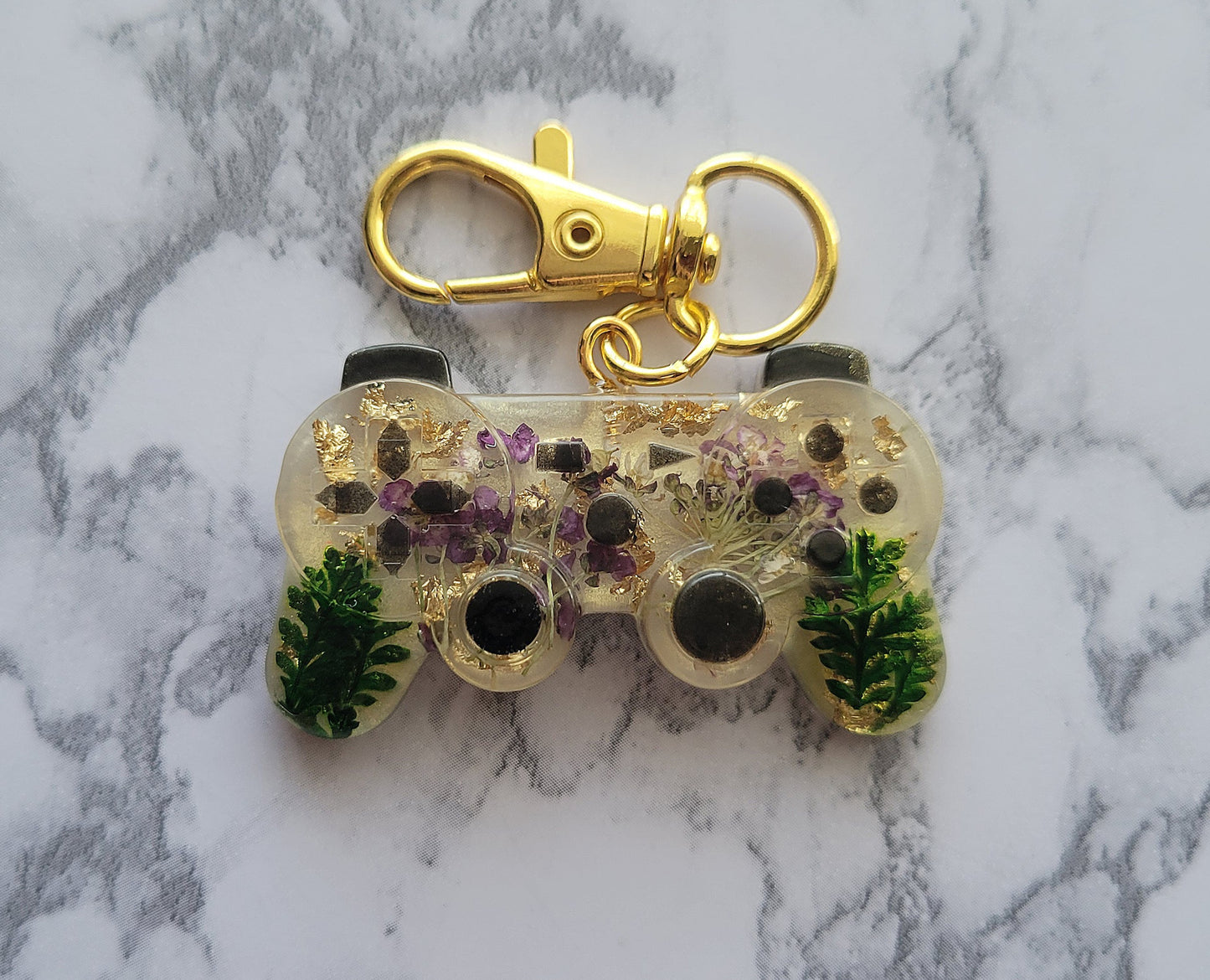 Gamer Keychain, Purple Flowers