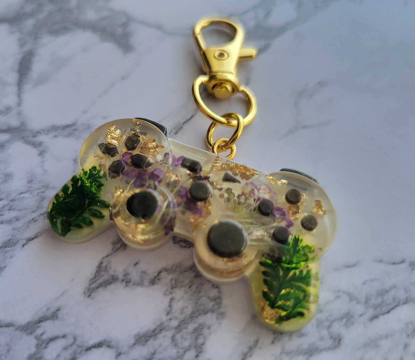 Gamer Keychain, Purple Flowers