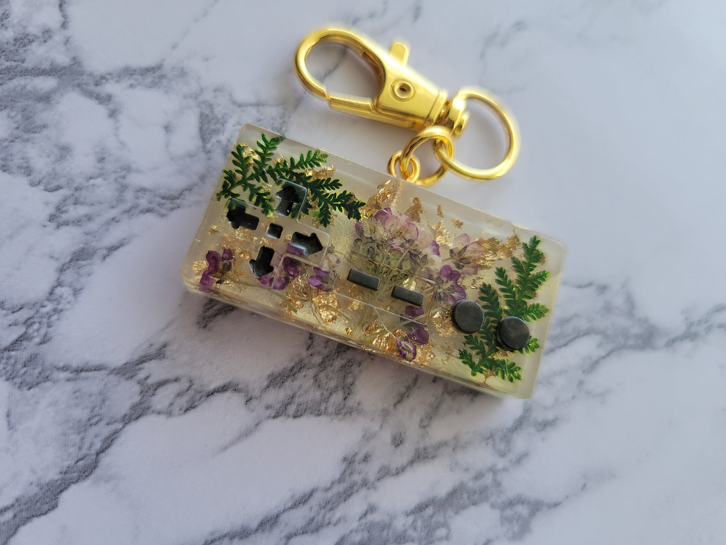 Gamer Keychain, Purple Flowers