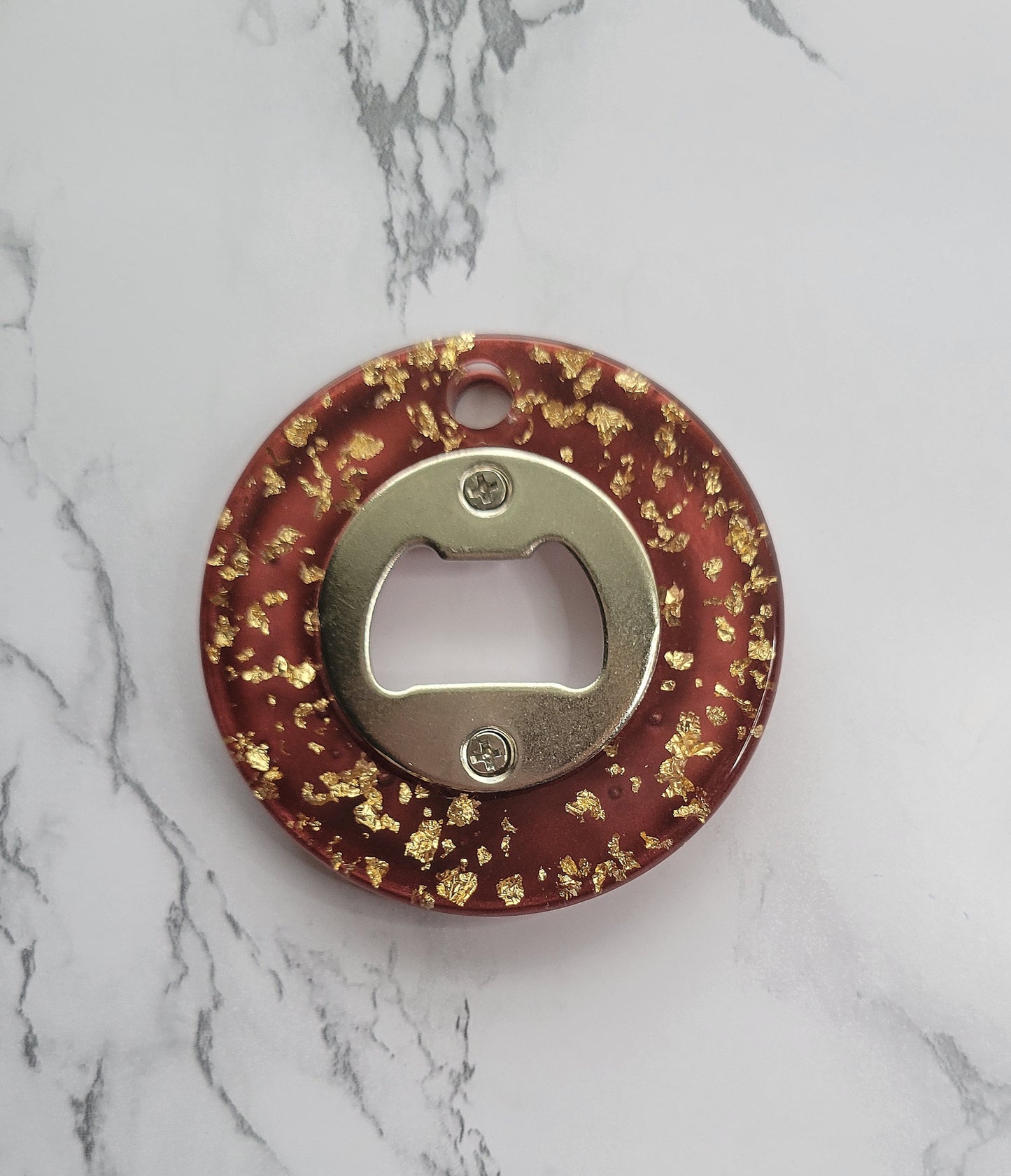 Bottle Opener, Red w/Gold Flakes