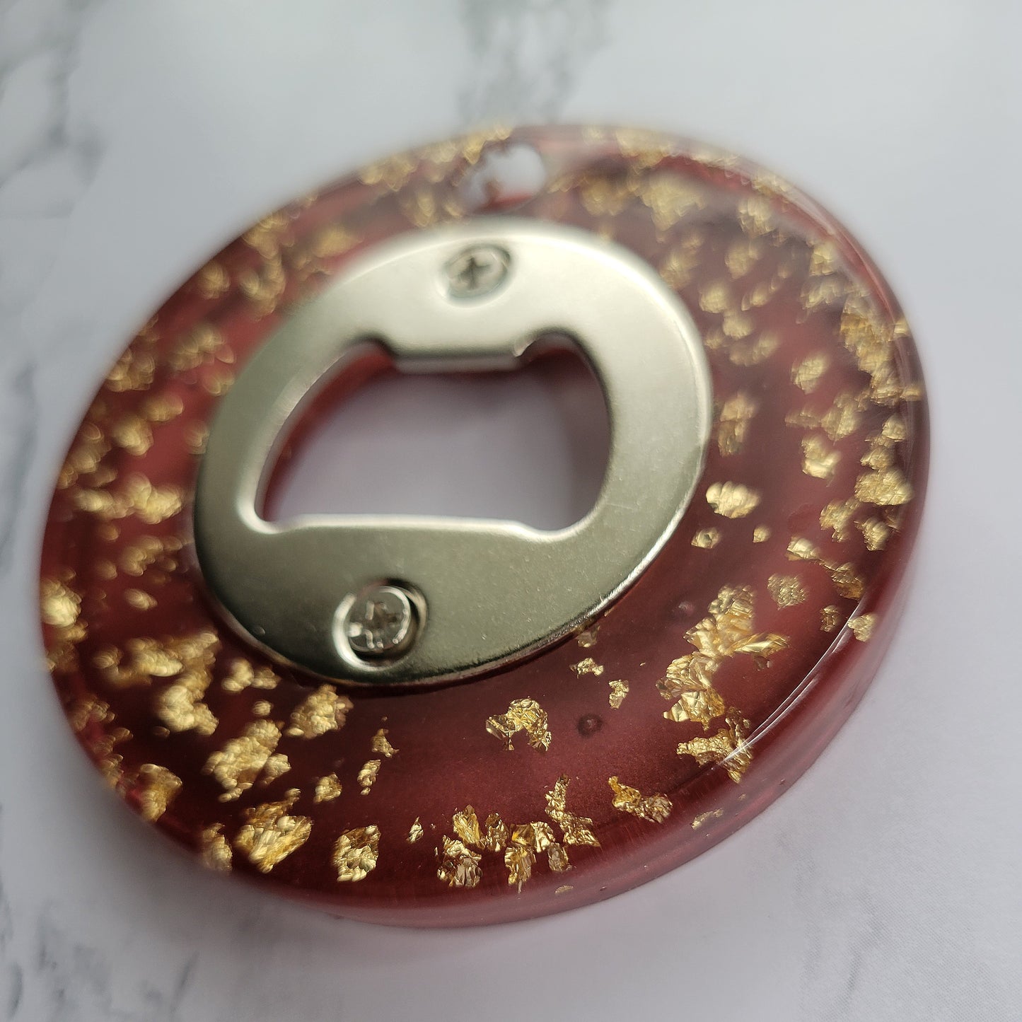 Bottle Opener, Red w/Gold Flakes