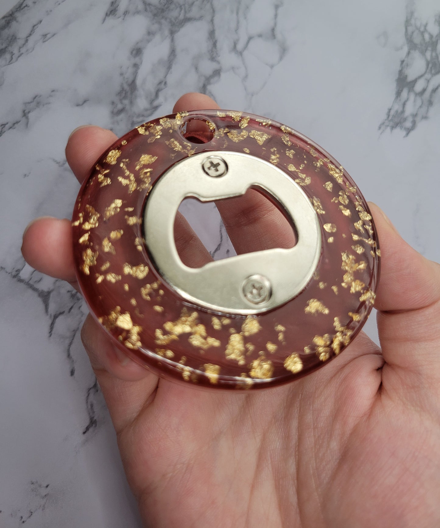 Bottle Opener, Red w/Gold Flakes