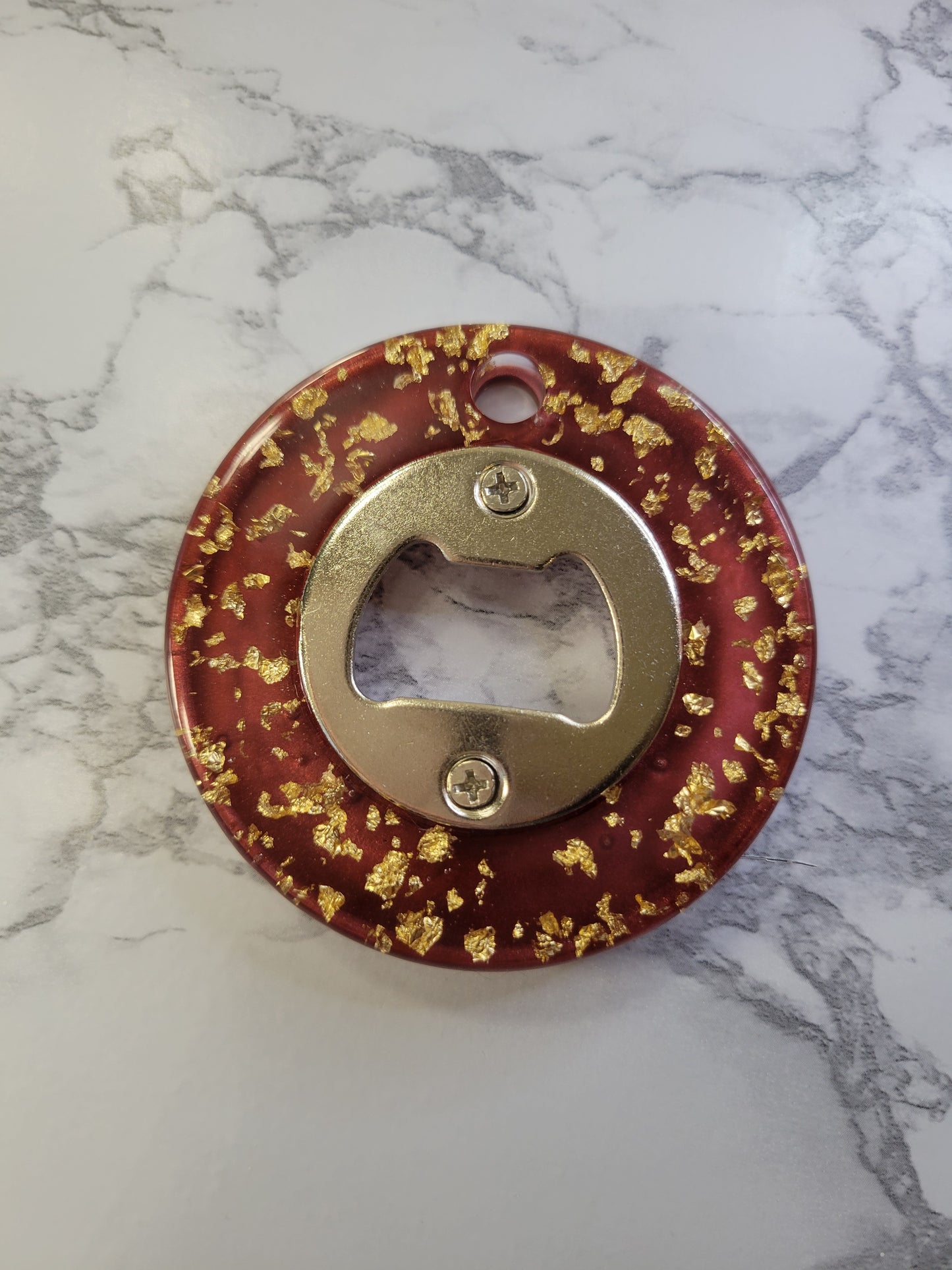 Bottle Opener, Red w/Gold Flakes