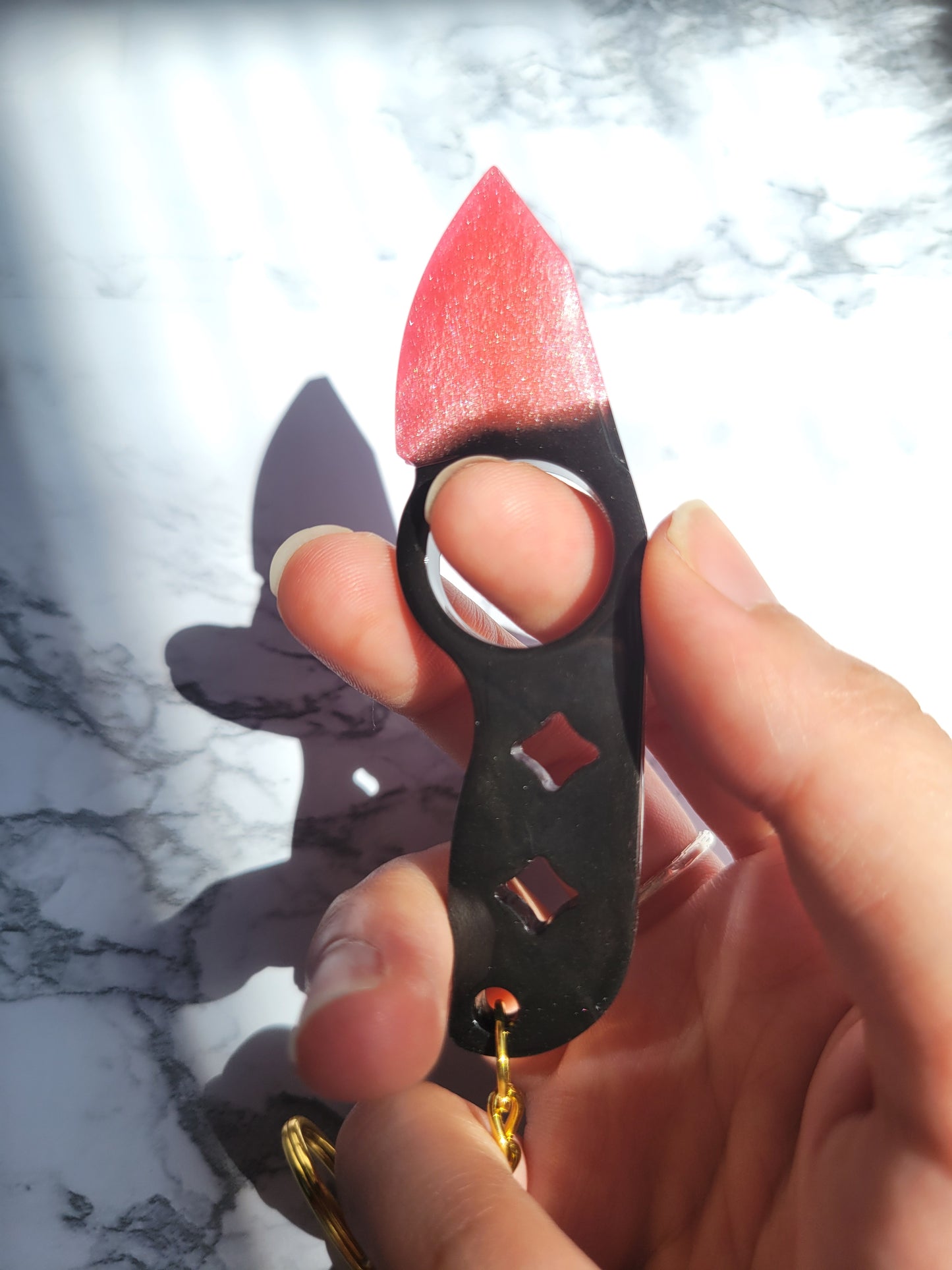 Knife Keychain, Black and Pink