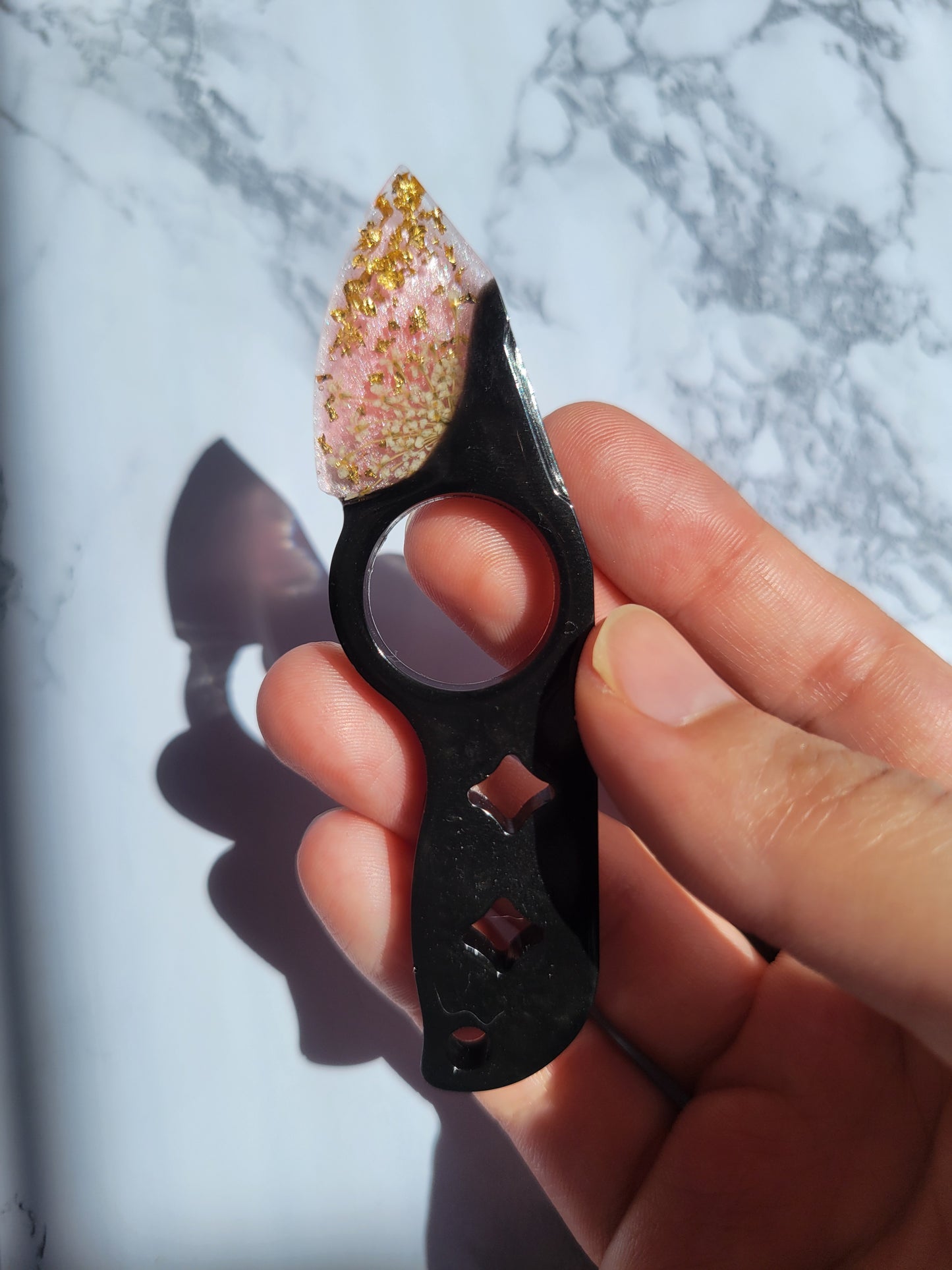 Knife Keychain, Black and Pink (White flowers)