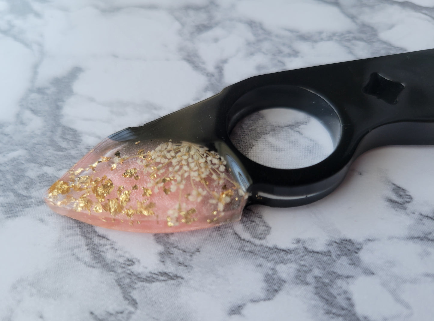 Knife Keychain, Black and Pink (White flowers)