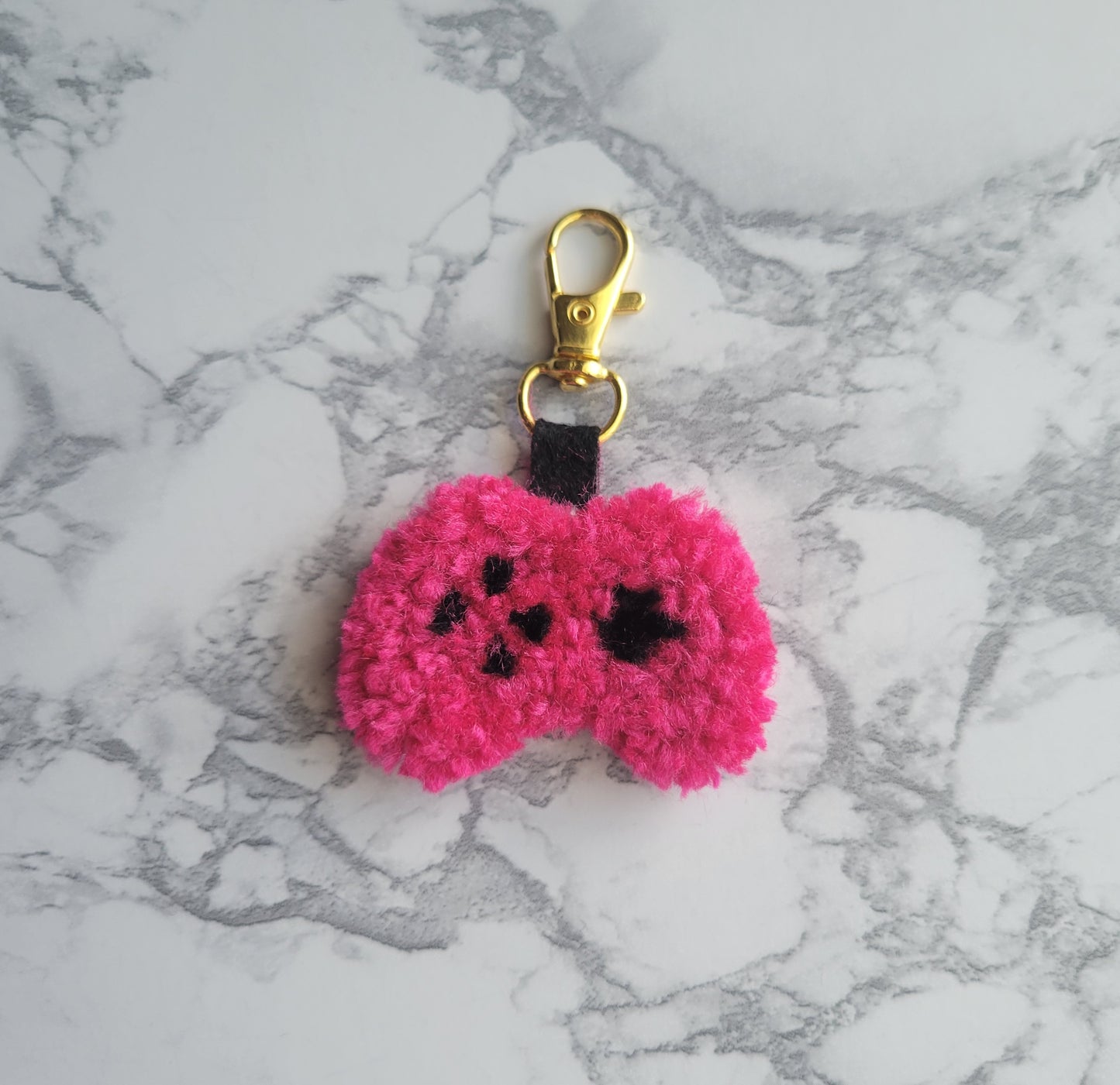 Gamer Keychain, Punch Needle  Keychain, Shocking Pink