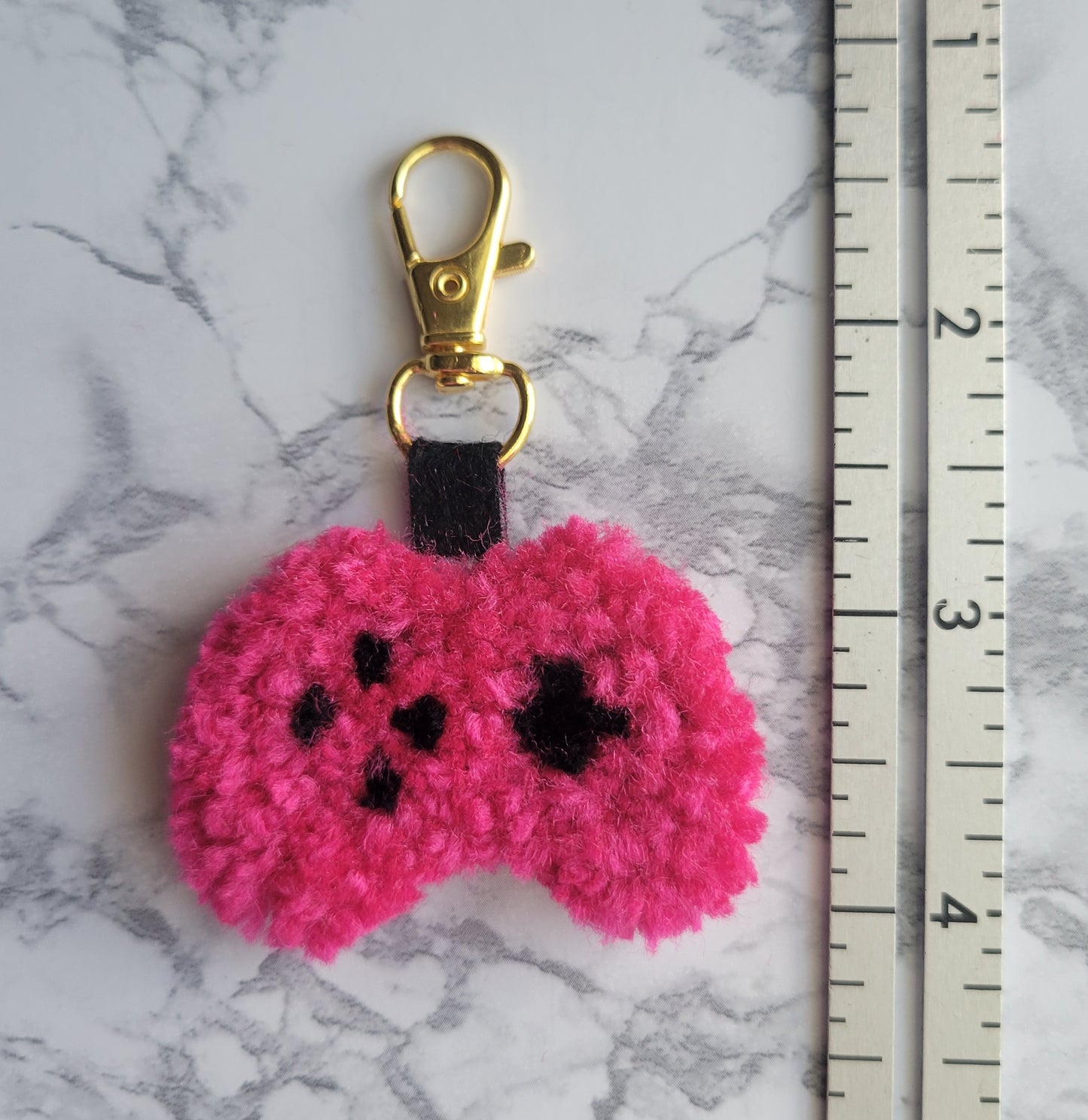 Gamer Keychain, Punch Needle  Keychain, Shocking Pink