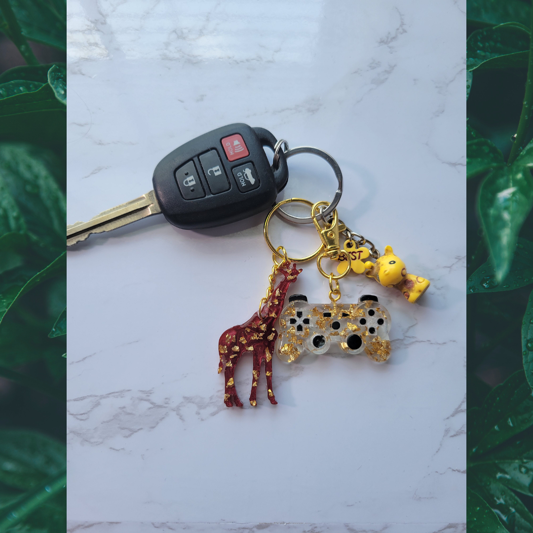 Gamer Keychain, Clear w/Gold Flakes