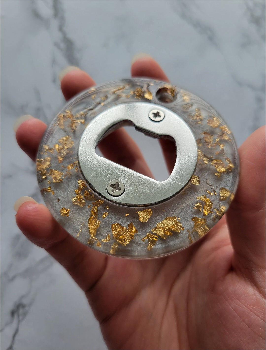 Bottle Opener, Grey w/Gold Flakes