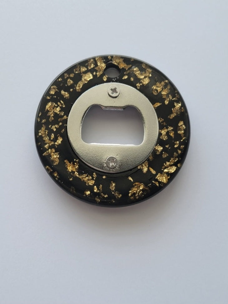 Bottle Opener, Black w/Gold Flakes