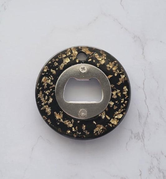 Bottle Opener, Black w/Gold Flakes