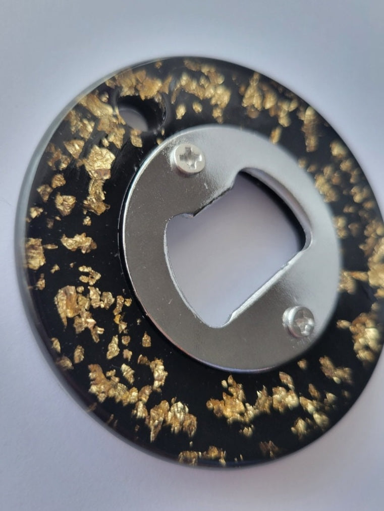 Bottle Opener, Black w/Gold Flakes